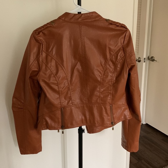 Cognac Brown Leather Jacket with Braided Epaulettes - Picture 5 of 7